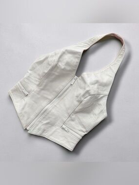Wilson’s Leather White Halter Zip Hippie Vest M (Runs Small) Y2K Moto Biker